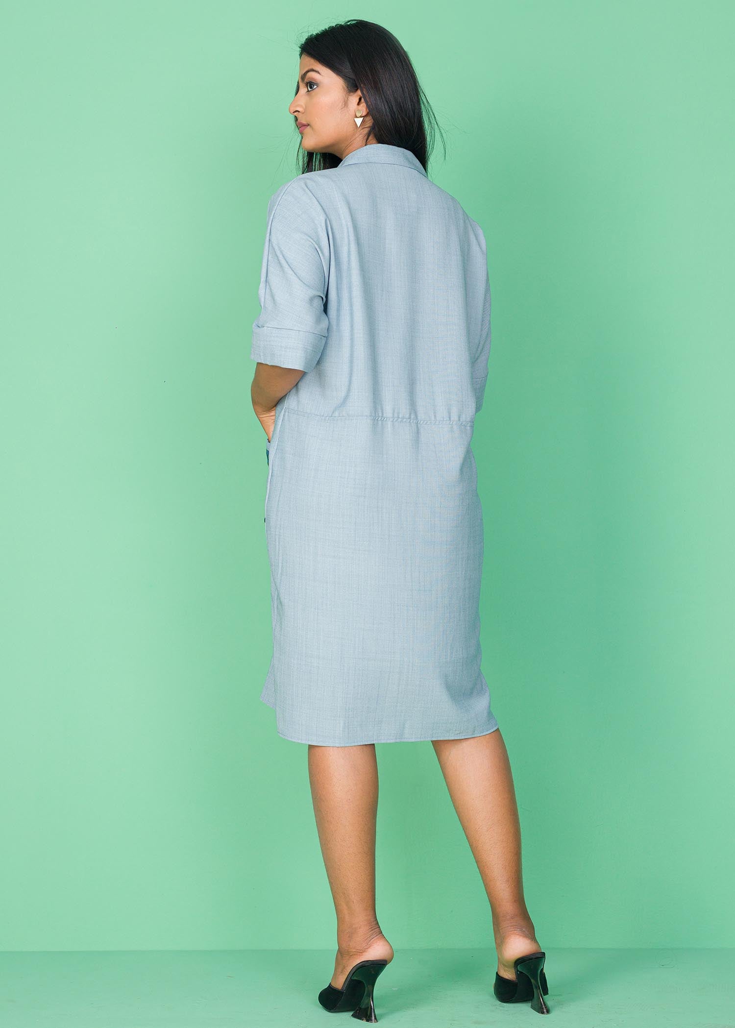 LACE POCKET DETAIL SHIRT DRESS