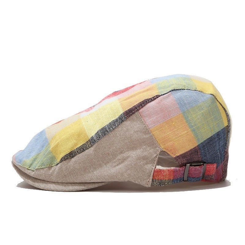 Beret Women's Trendy Korean-style Plaid Cap Men's Sunscreen Sun Hat Outdoor Casual Plaid Forward Hat