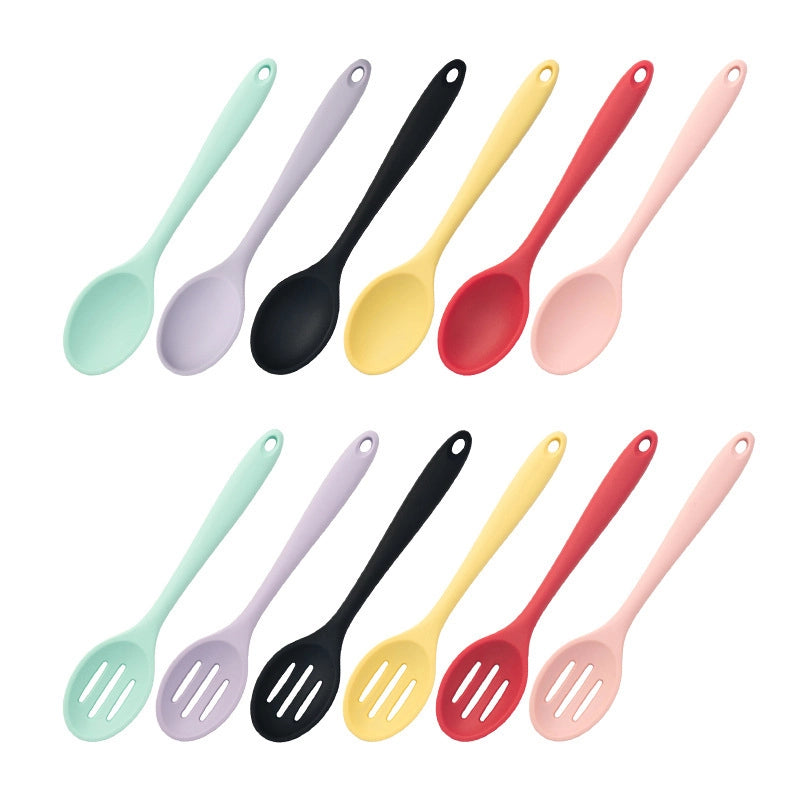 Food Grade Integrated Silicone All-inclusive Small Colander Small Soup Spoon Children Salad Mixing Spoon  In Stock