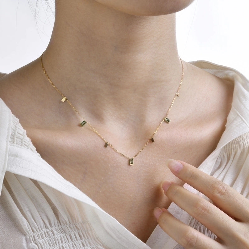 201 Stainless Steel Fairy Style Minimalist Plating Inlay Triangle Square Water Droplets Zircon Necklace