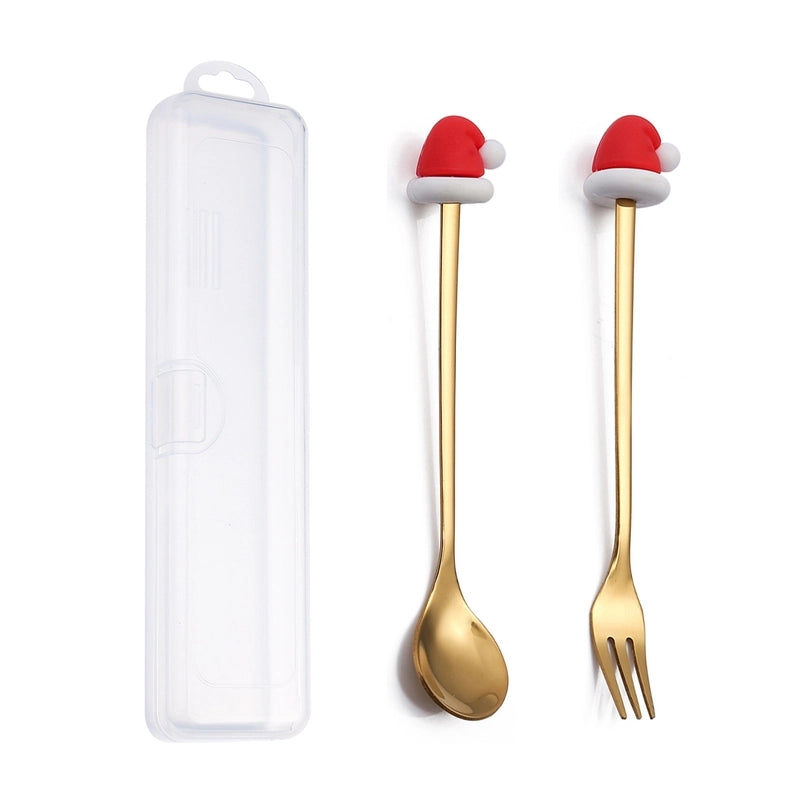 Christmas Cute Animal Santa Claus Stainless Steel Tableware 2 Pieces