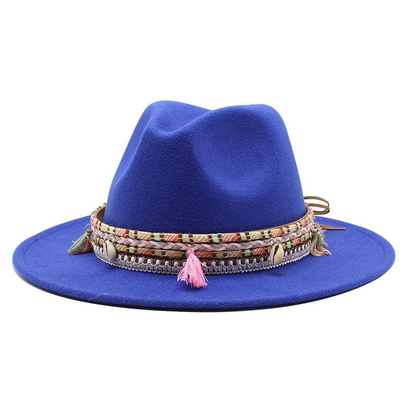Hot Sale Woolen Hat Tassel Ethnic Style Jazz Hat Retro Flat Brim Big Brim Hat