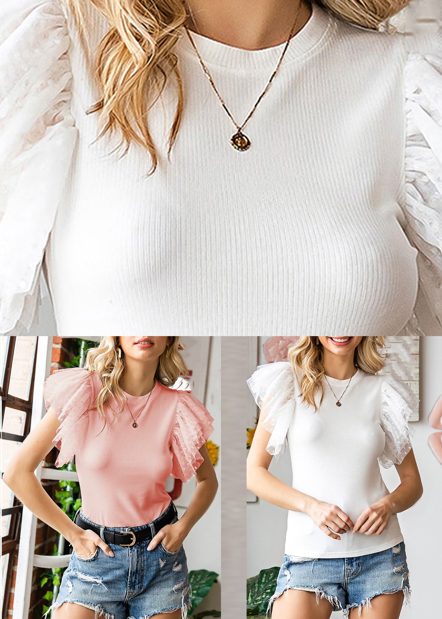 Cute Pink Tulle Patchwork Knit T Shirts Summer