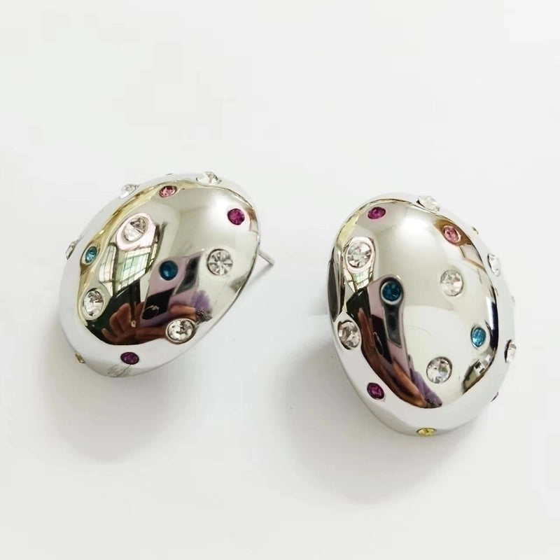 1 Pair Minimalist Classic Style Oval Inlay 304 Stainless Steel Rhinestones 18K Gold Plated Ear Studs