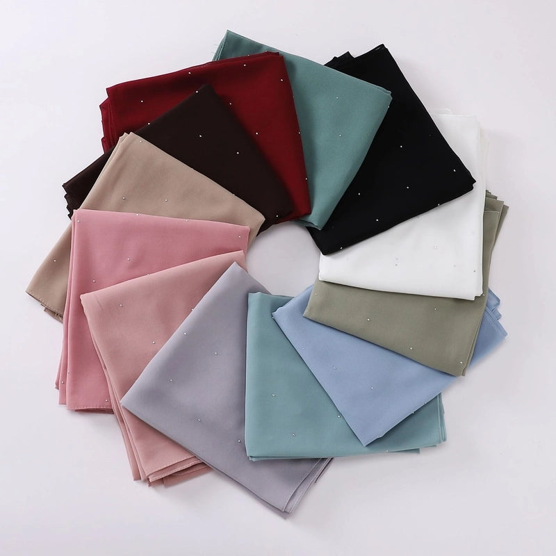 New Pearl Chiffon Long Scarf Gypsophila Hot Drilling Scarf Hui Scarf Middle East Turban Muslim Hijab