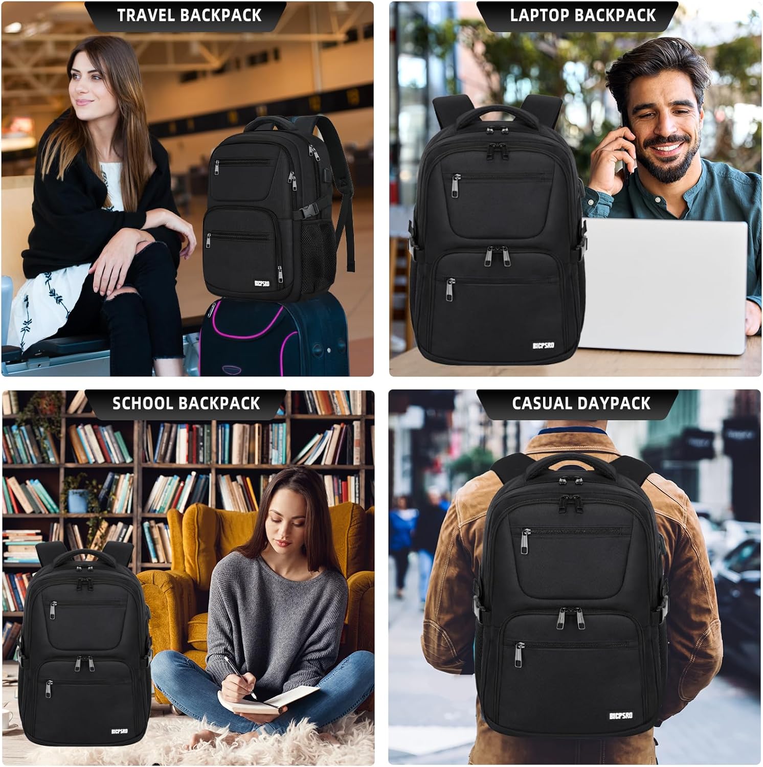 Black backpack for school, School Backpack for boys teens, Backpacks for men, College high middle school bookbag Fits15.6 Inch Laptop with USB Charging Port, Boys backpack, Book bag