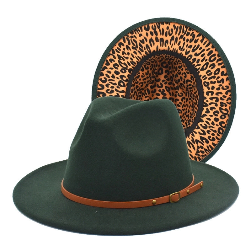 Hot Sale New Leopard Print Color Matching Top Hat Autumn And Winter Jazz Felt Hat Double-sided Personality Belt Top Hat Trend