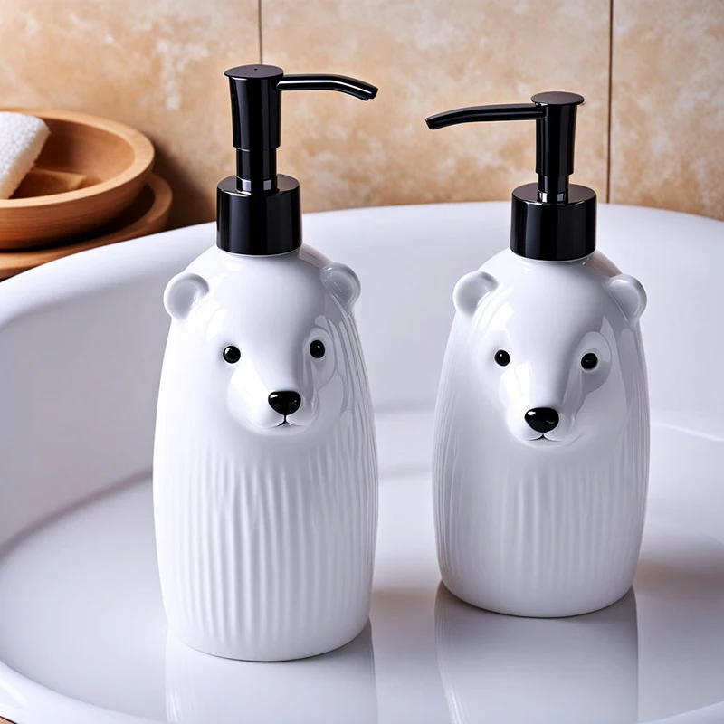 hotel kitchen bathroom home decor custom modern cute animal ceramic hamster foam liquid soap dispenser bottles set