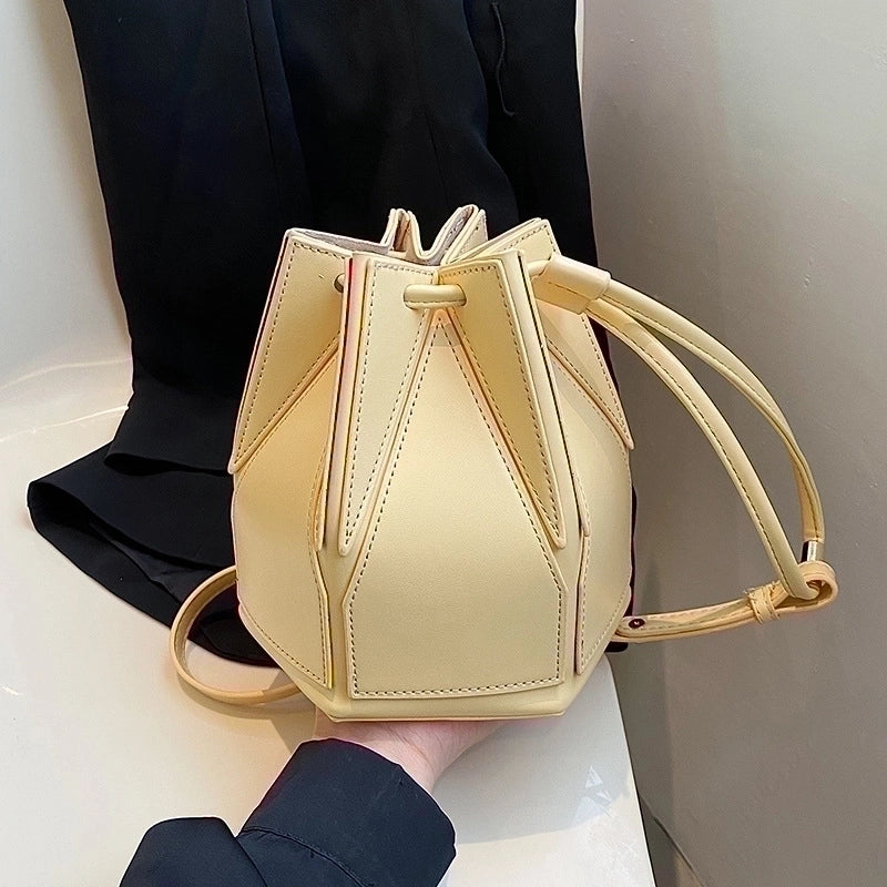 Women's Small Pu Leather Solid Color Streetwear Cylindrical String Bucket Bag