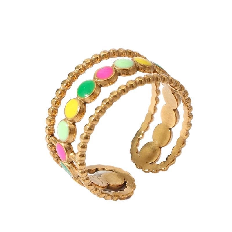 Retro U Shape 304 Stainless Steel 18K Gold Plated Enamel Open Rings