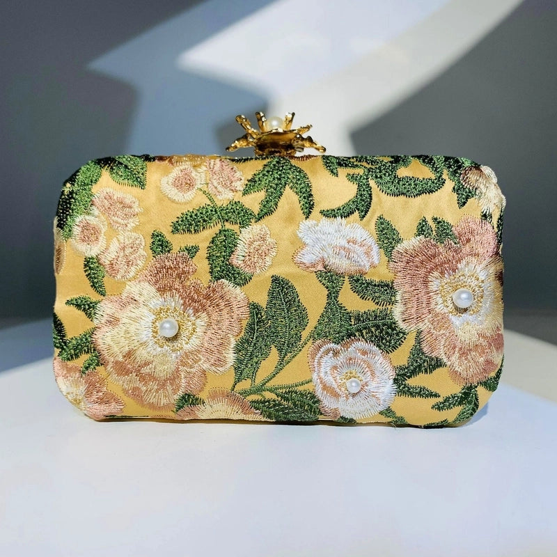 Polyester Flower Embroidery Square Evening Bags
