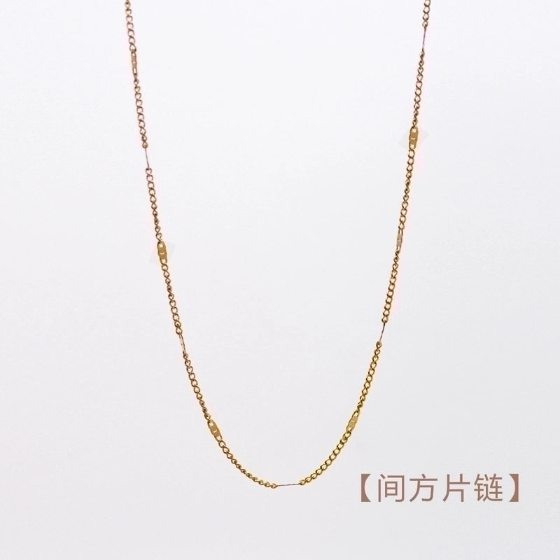 Fashion Round Titanium Steel 18K Gold Plated Inlaid Gold Necklace