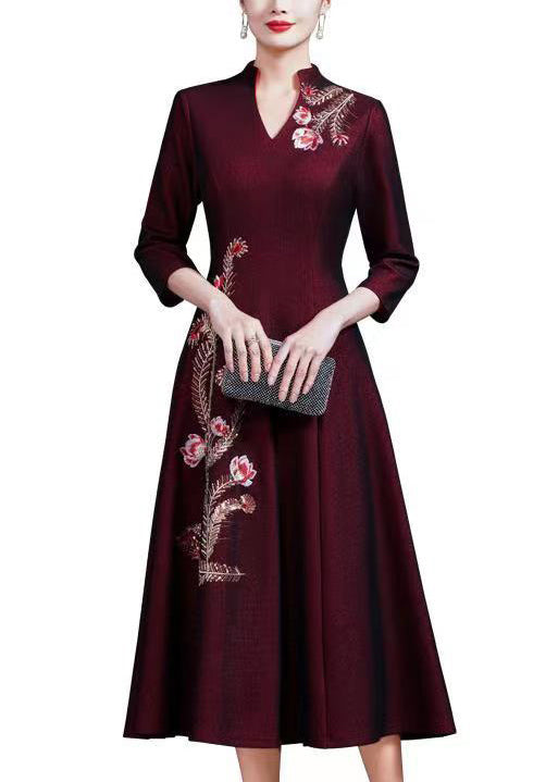 Women Purple Embroideried Sequins Cotton Long Dress Spring