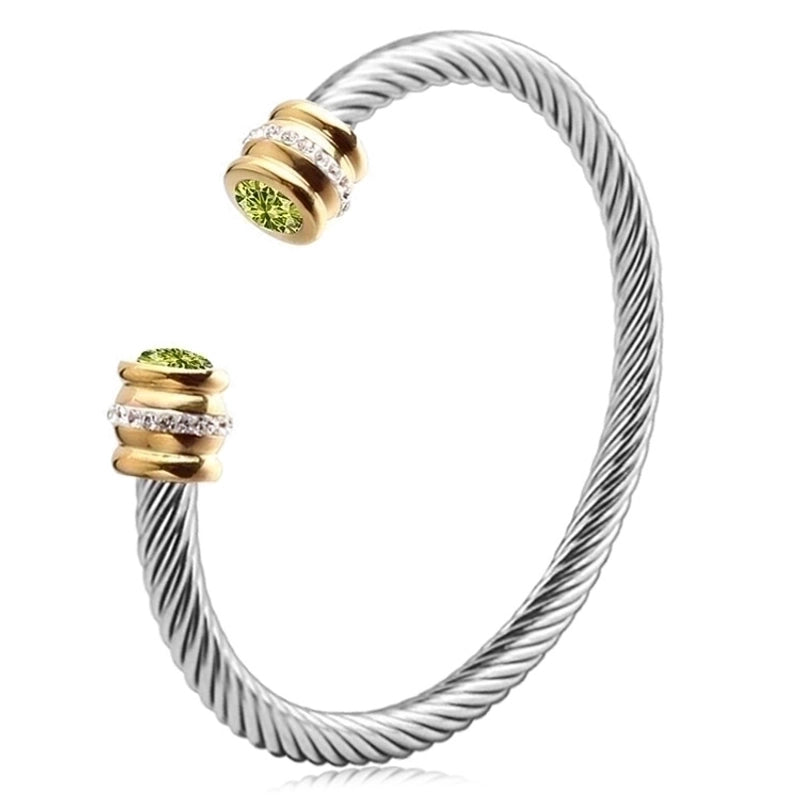 3 Pieces Minimalist Solid Color Stainless Steel Inlay Zircon Cuff Bracelets