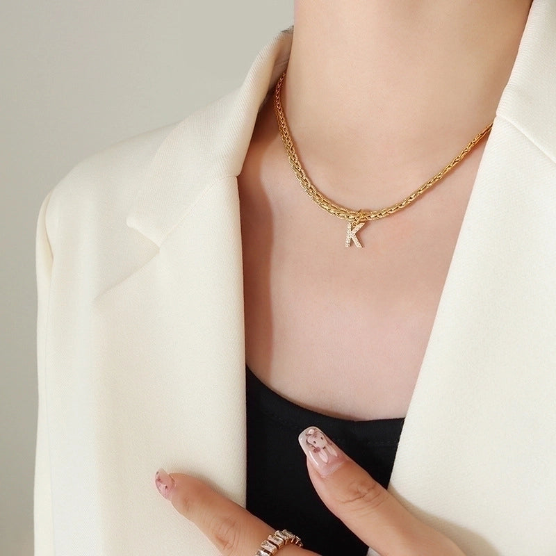Fashion Letter 304 Stainless Steel Copper Zircon 18K Gold Plated Plating Pendant Necklace