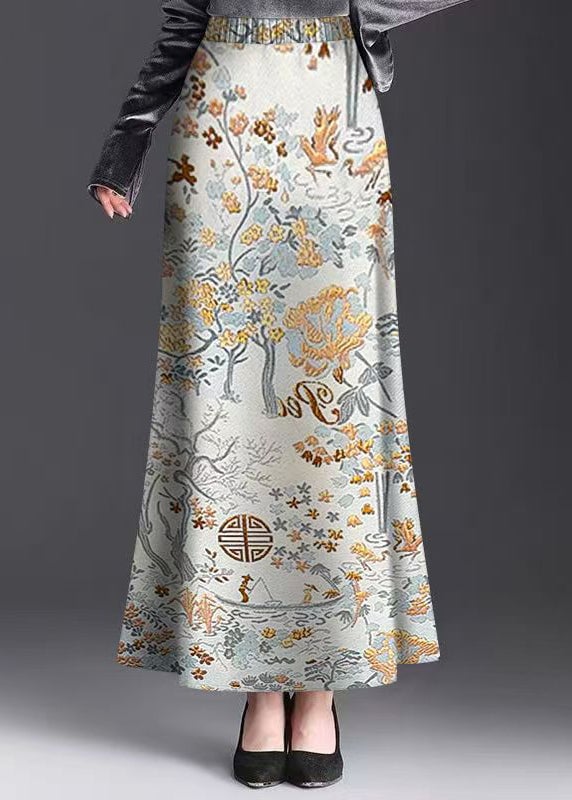 New Print Elastic Waist Draping Maxi Skirts Summer