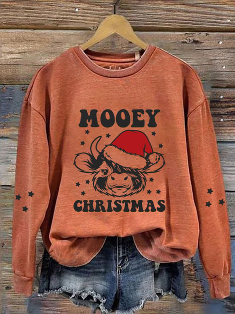 Christmas Cow Casual Long Sleeve Sweatshirt