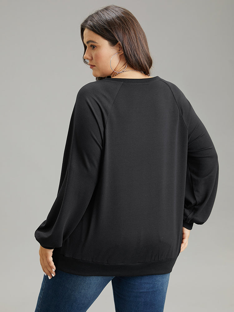 Solid Rib Knit Cut Out Raglan Sleeve Sweatshirt