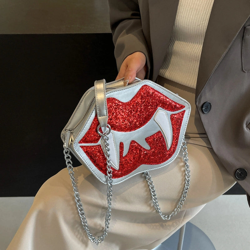 Women's Small Pu Leather Lips Streetwear Square Zipper Crossbody Bag