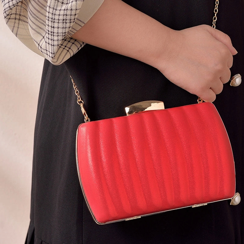 White Red Black Pu Leather Solid Color Square Evening Bags
