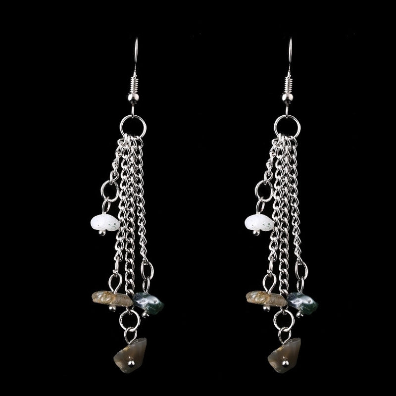 1 Pair Minimalist Irregular Patchwork Natural Stone Metal Drop Earrings