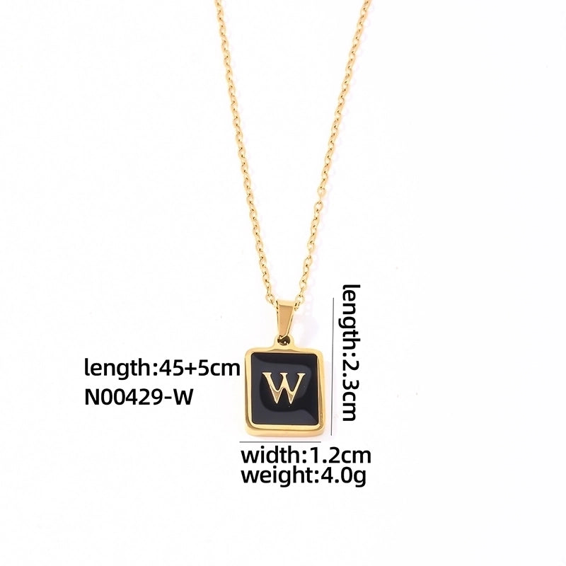 304 Stainless Steel K Gold Plated Minimalist Plating Inlay Letter Rectangle Shell Pendant Necklace