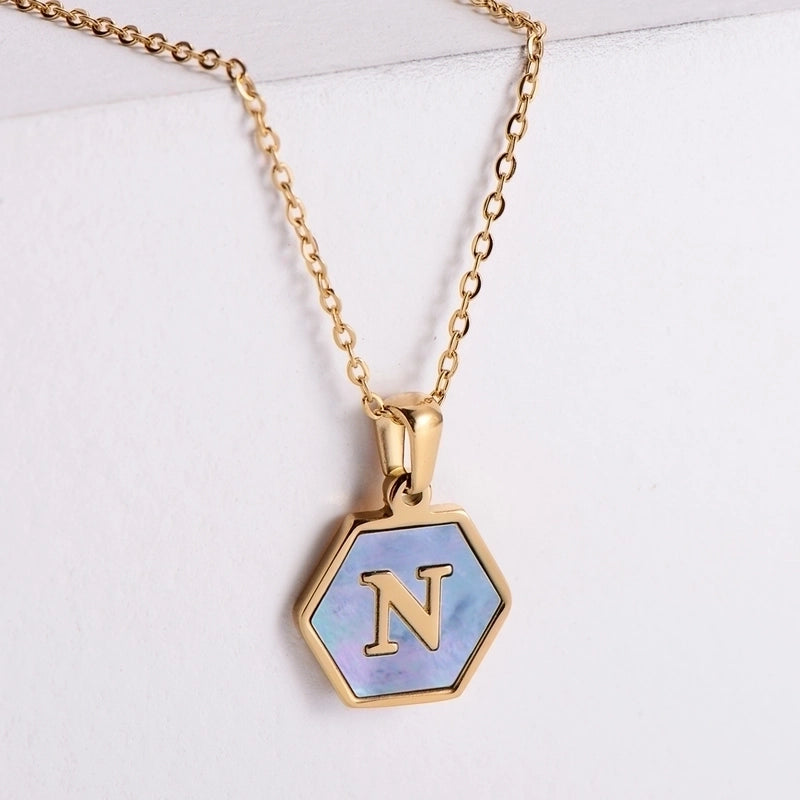 304 Stainless Steel 18K Gold Plated Minimalist Plating Letter Shell Pendant Necklace