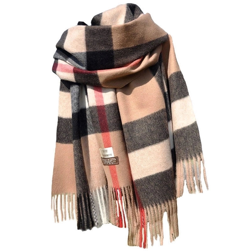 Plaid Scarf Women's British Classic Cashmere Autumn And Winter Thickened Warm  Dual-Use Scarf  Trendy Large Shawl