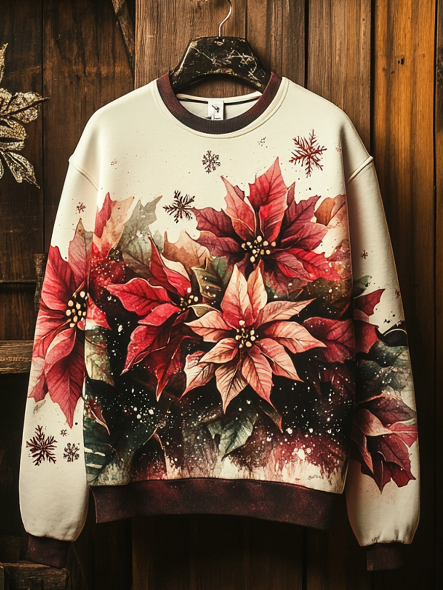 Christmas Flowers Art Print Crew Neck  Sweatshirt