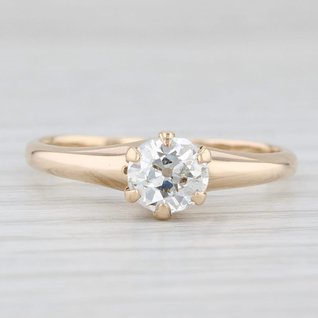 Antique 0.58ct Old European Diamond Solitaire Engagement Ring 14k Gold Size 7.75