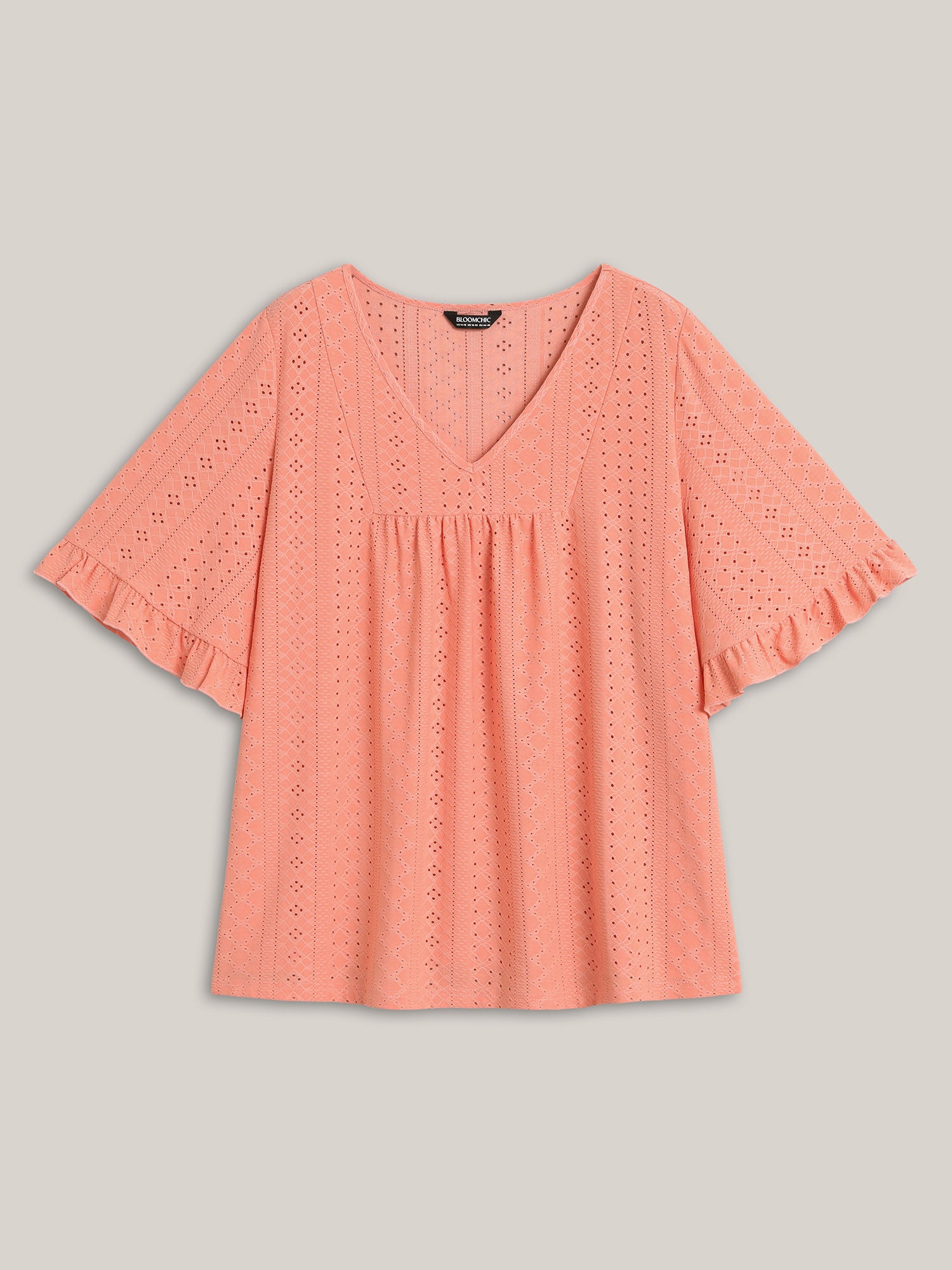 Eyelet Trim Ruffled Sleeve Knit Top