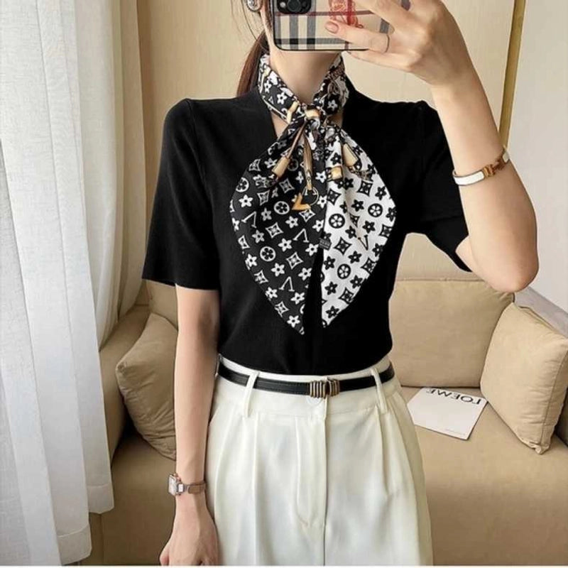 Women's Minimalist Color Block Polyester Printing Silk Scarf