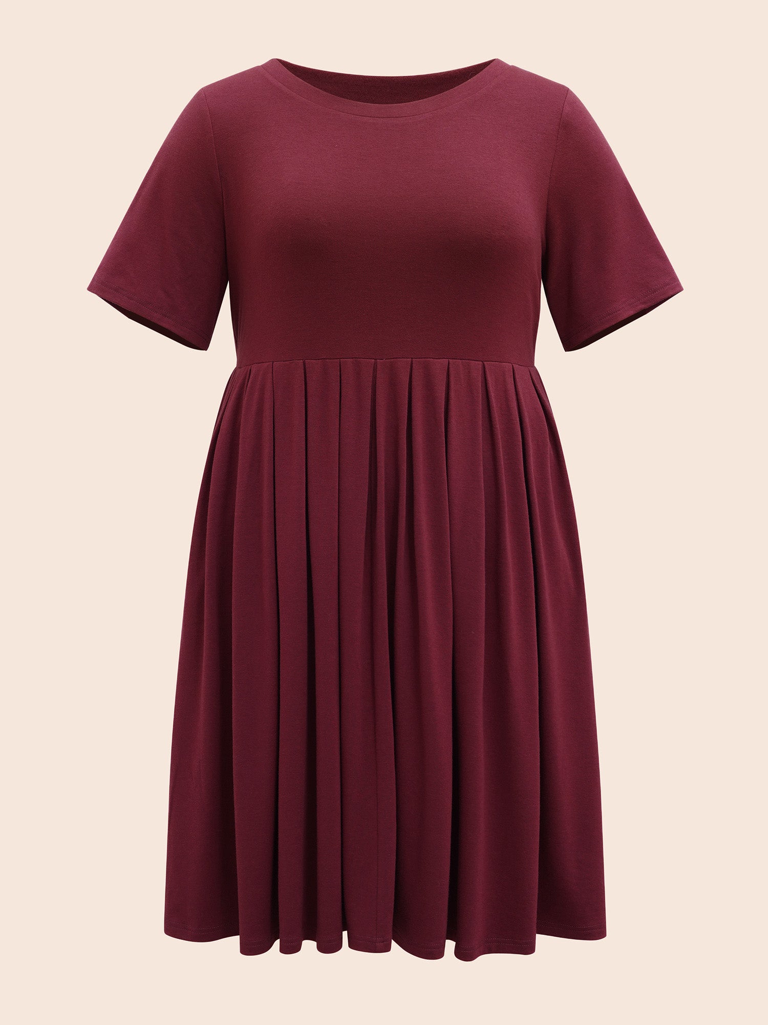 Supersoft Essentials Solid Pleated Round Neck Midi Dress