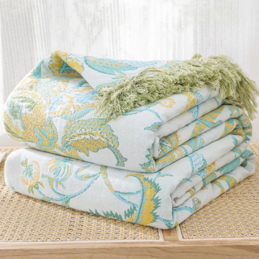 Floral Tassel Cotton Blanket