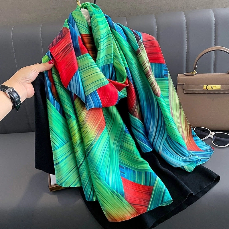 Women's Minimalist Streetwear Leopard Satin Printing And Dyeing Printing Scarf