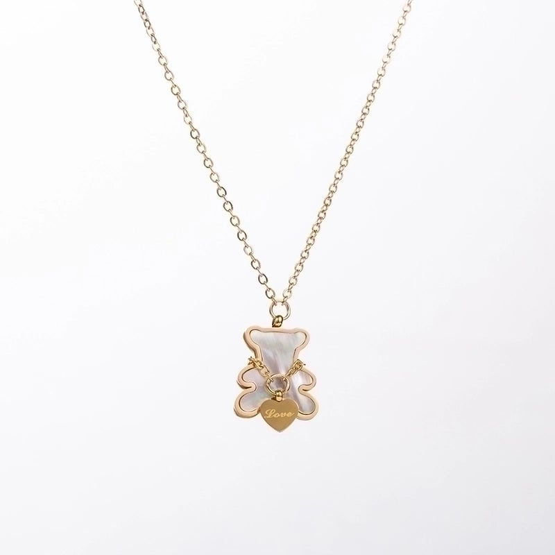 Cute Streetwear Little Bear Heart Shape Bow Knot 304 Stainless Steel 14K Gold Plated Pendant Necklace Necklace