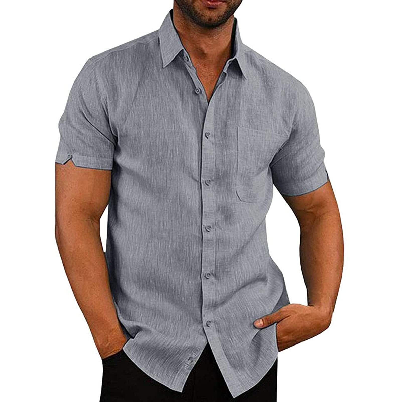 8-pack Mens Linen Shirts Short Sleeved Shirts Button Down Cotton Summer Casual Loose Fit Shirt Tops