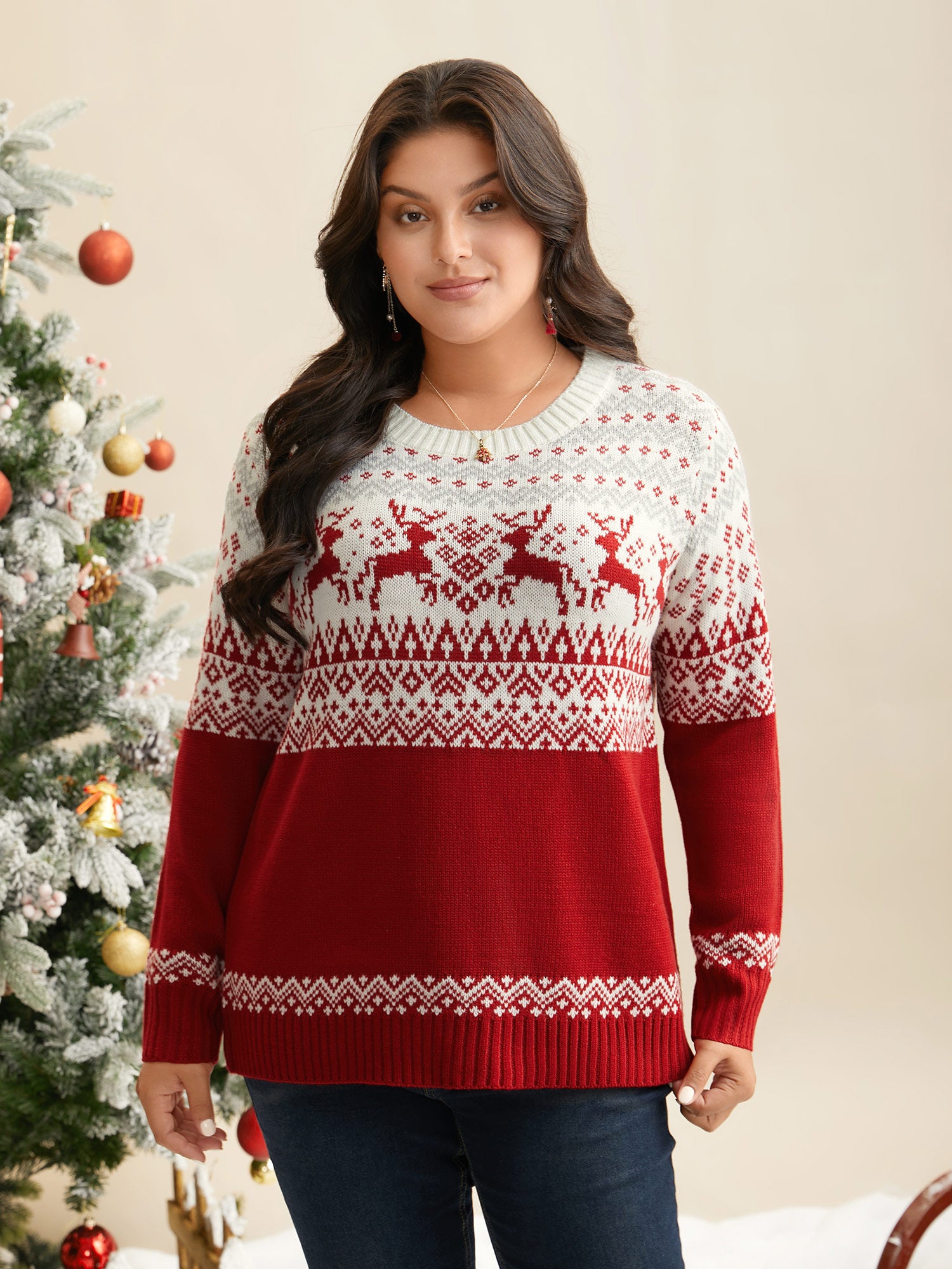 Supersoft Essentials Reindeer Print Round Neck Pullover