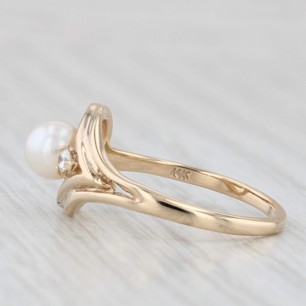 Cultured Pearl Diamond Heart Ring 14k Yellow Gold Size 5.5