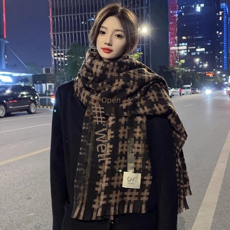 Jingjing Plaid Scarf For Women Autumn And Winter Long Online Celebrity High-grade Thickened Warm Student Gift Plaid Scarf