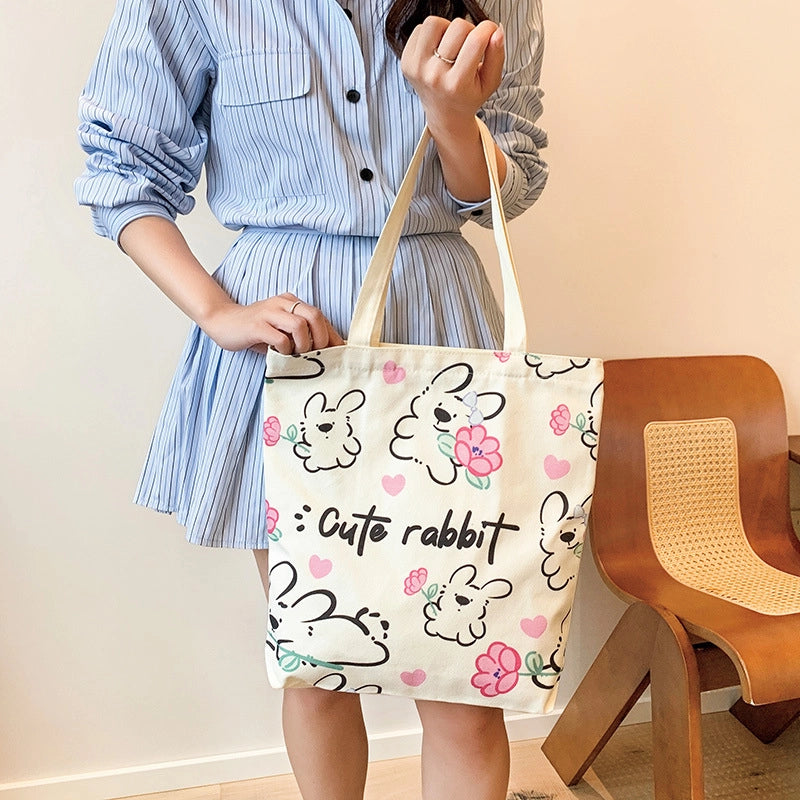 Women's Medium Canvas Cartoon Cute Square Zipper Shoulder Bag