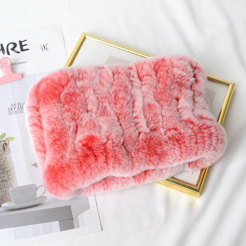 Rex Rabbit Hair Woven Scarf Warm Elastic Turtleneck Neck Set Rex Rabbit Hair Scarf Women's Winter Fur Scarf Turtleneck