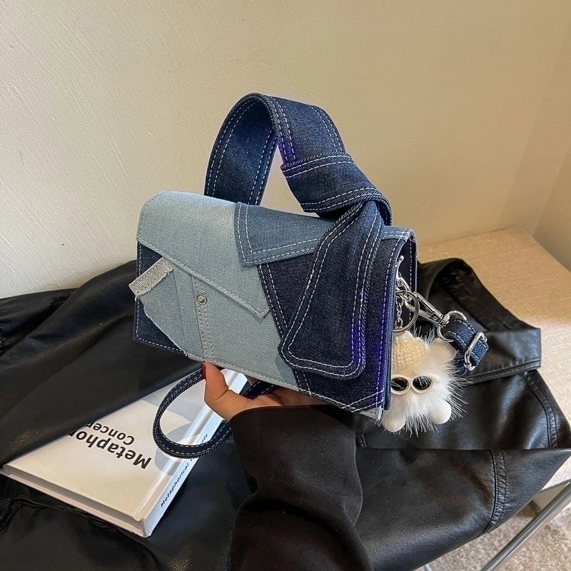 Women's Medium Denim Solid Color Classic Style Streetwear Magnetic Buckle Shoulder Bag Crossbody Bag