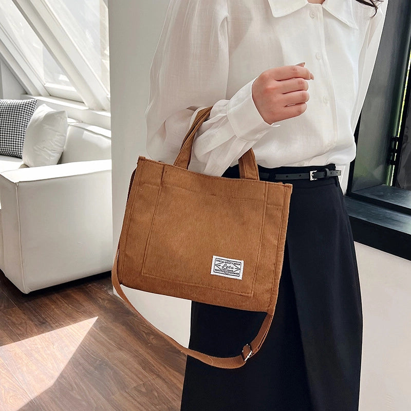 Women's Medium Corduroy Solid Color Streetwear Square Magnetic Buckle Shoulder Bag Handbag Crossbody Bag