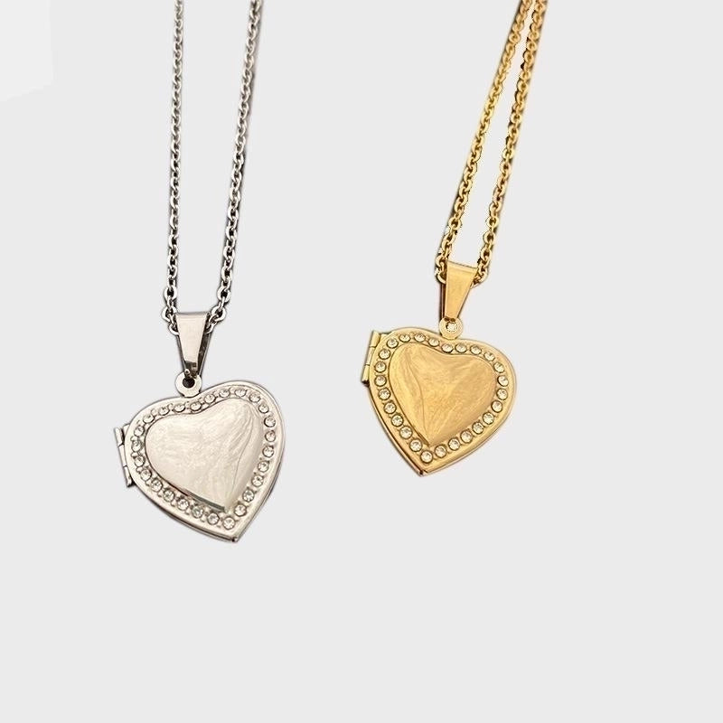 Fashion Heart Shape 201 Stainless Steel Artificial Diamond Plating Inlay Stainless Steel Necklaces