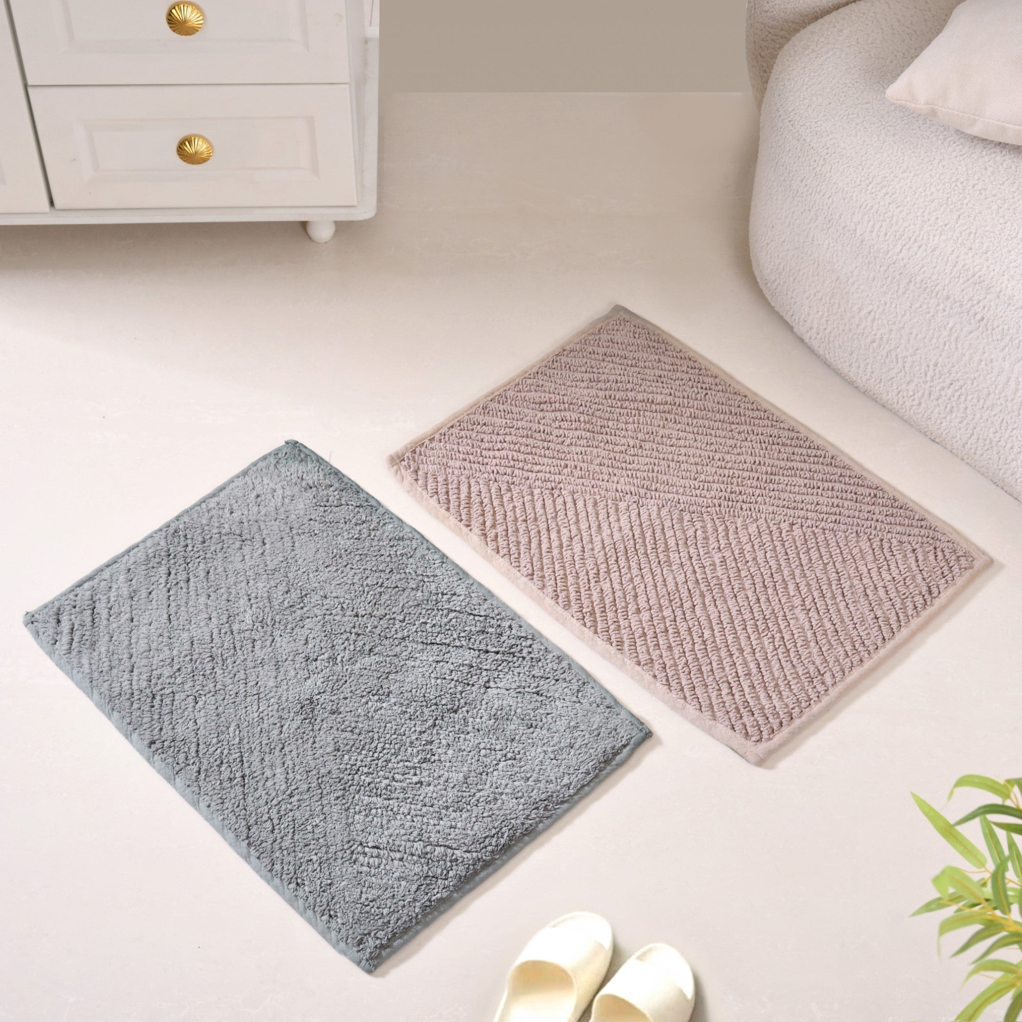 Tufted Cotton Reversible Muted Tones Floor Mat Duo 60x40cm