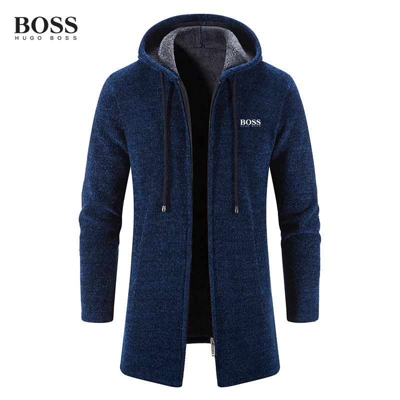 BOSS MEN-S LONG SLEEVE THICKENING CARDIGAN WARM CASUAL JACKET COAT