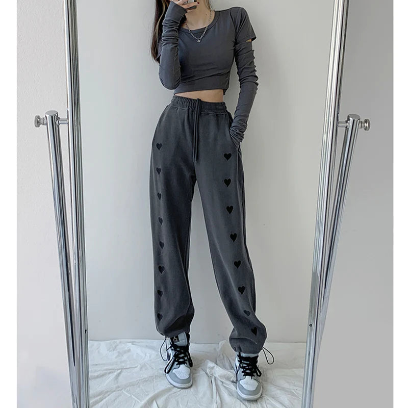 Harajuku Heart Print Casual Pants  KF9939