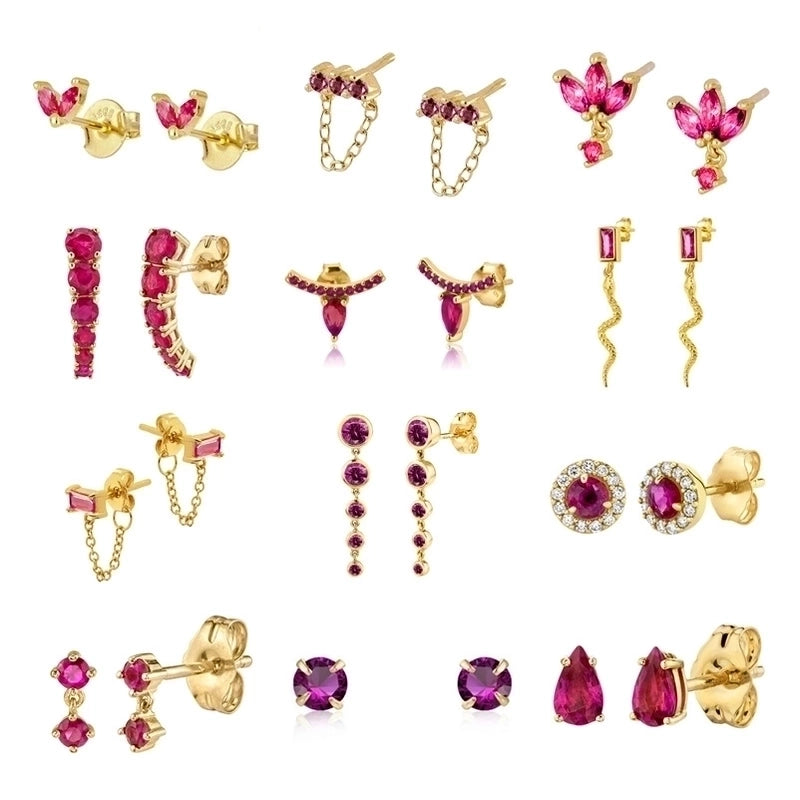 Minimalist Leaf Square Water Droplets Copper Ear Studs Plating Inlay Zircon Copper Earrings