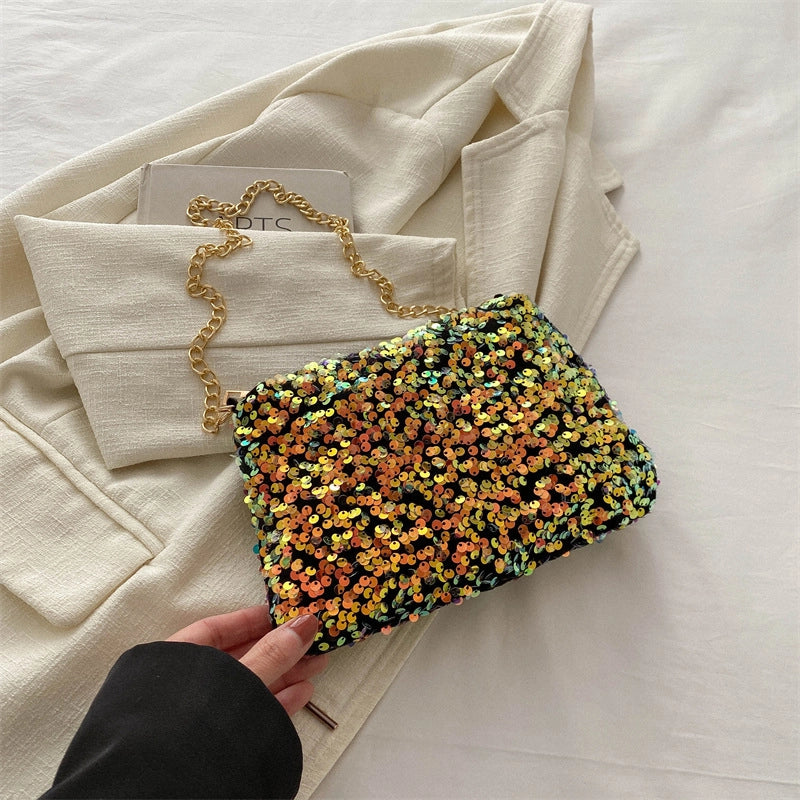 Women's Sequin Multicolor Solid Color Streetwear Square Zipper Shoulder Bag